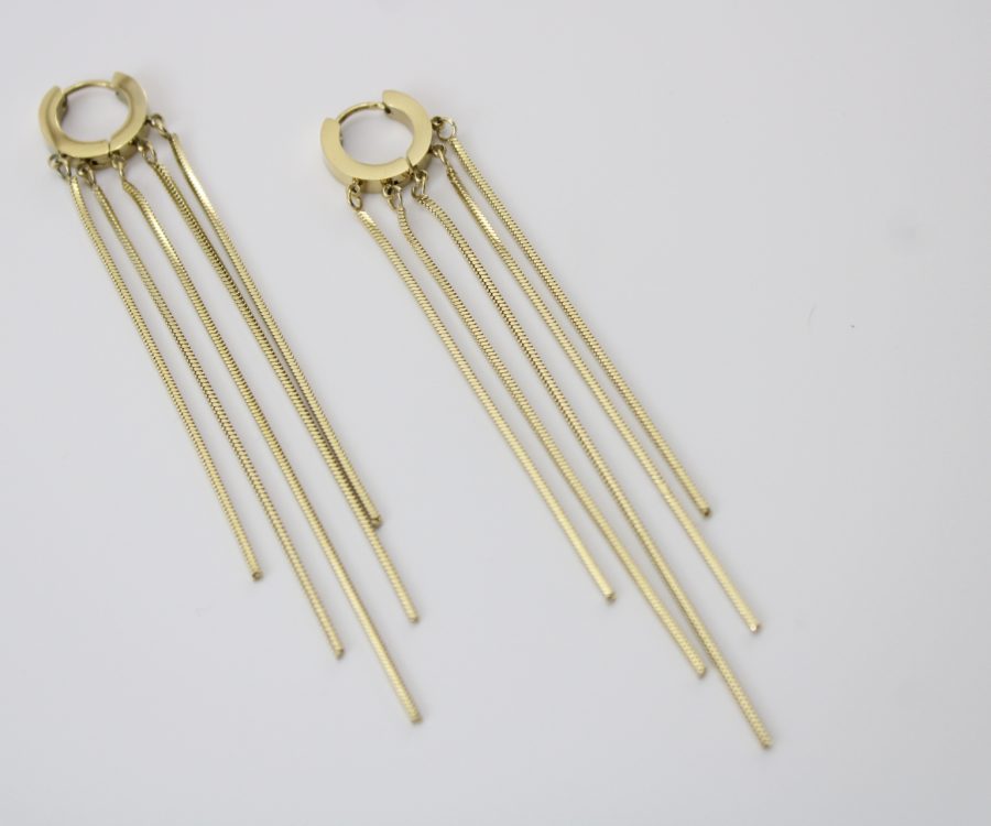 עגילים חישוק צמודים מוזהבים בשילוב פסים ארוכים נופלים