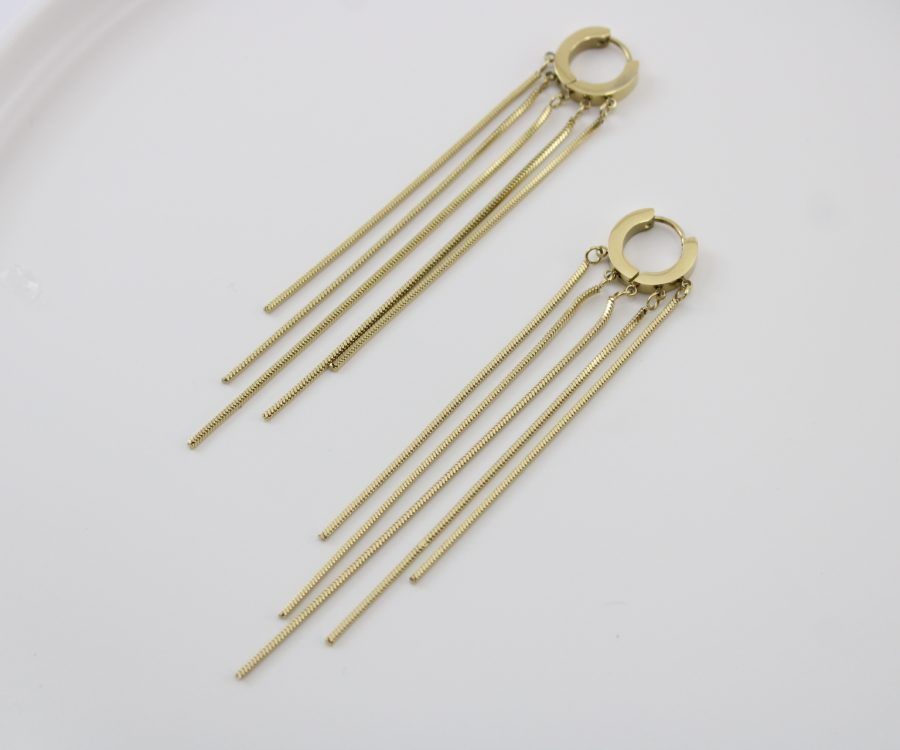 עגילים חישוק צמודים מוזהבים בשילוב פסים ארוכים נופלים