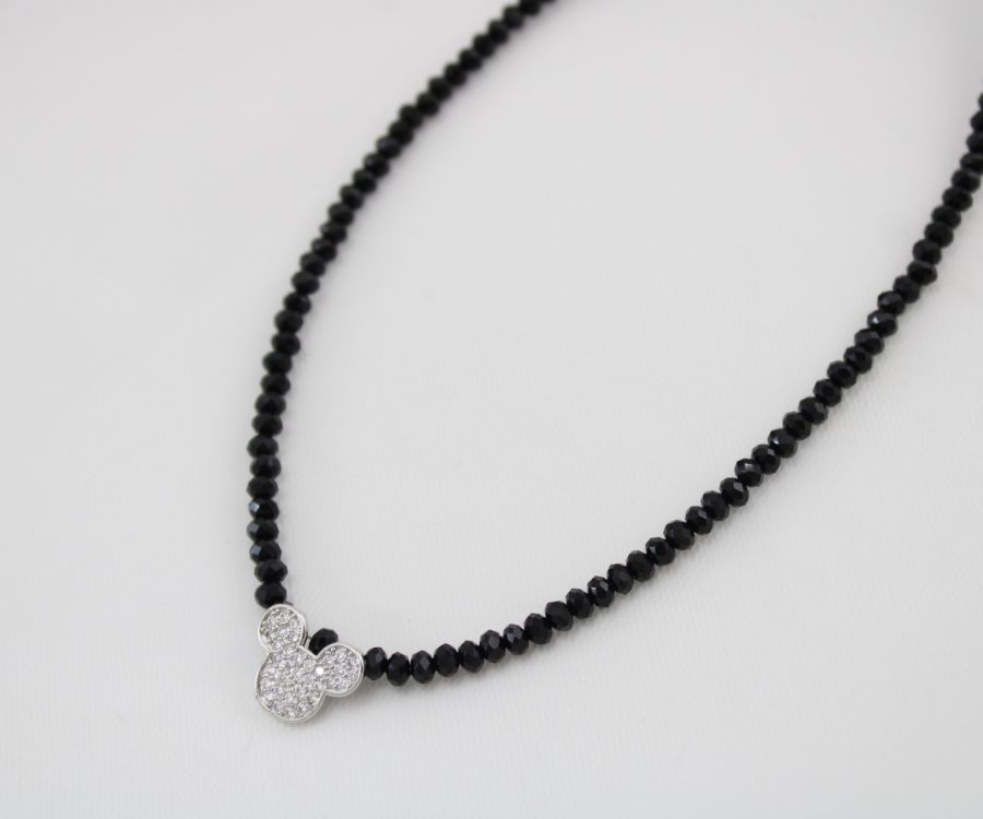 שרשרת קריסטלים שחורים בשילוב מיקי משובץ
