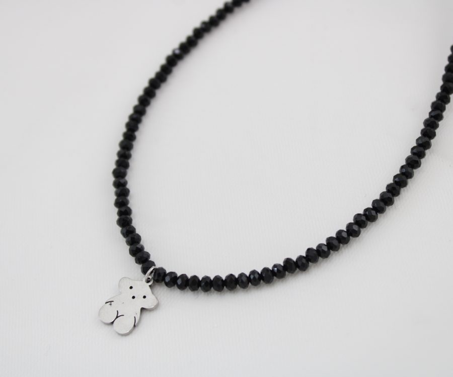 שרשרת קריסטלים שחורים בשילוב דובי