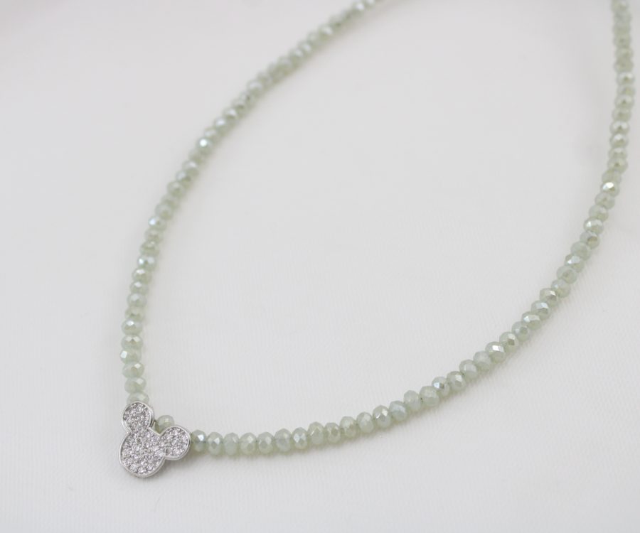 שרשרת קריסטלים ירוק בהיר בשילוב מיקי משובץ