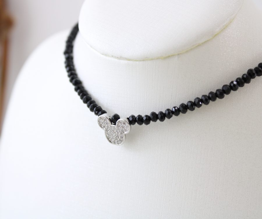 שרשרת קריסטלים שחורים בשילוב מיקי משובץ