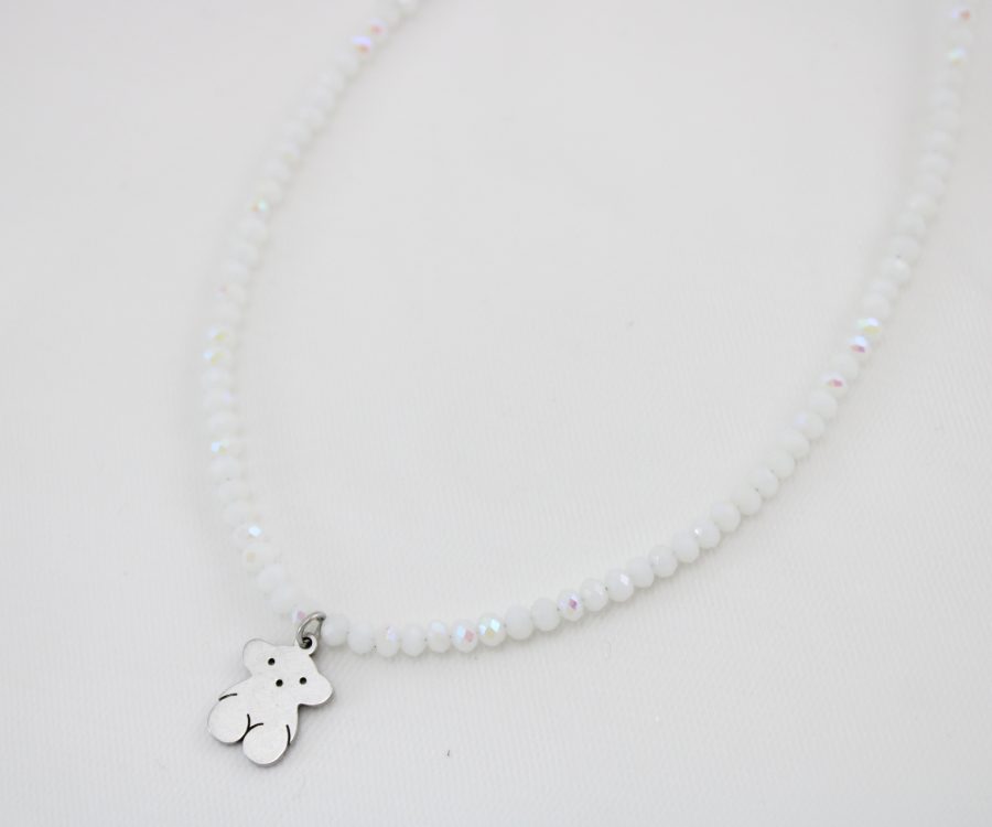 שרשרת קריסטלים לבנים בשילוב דובי