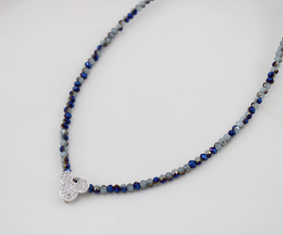 שרשרת קריסטלים כחול מתחלף בשילוב מיקי משובץ