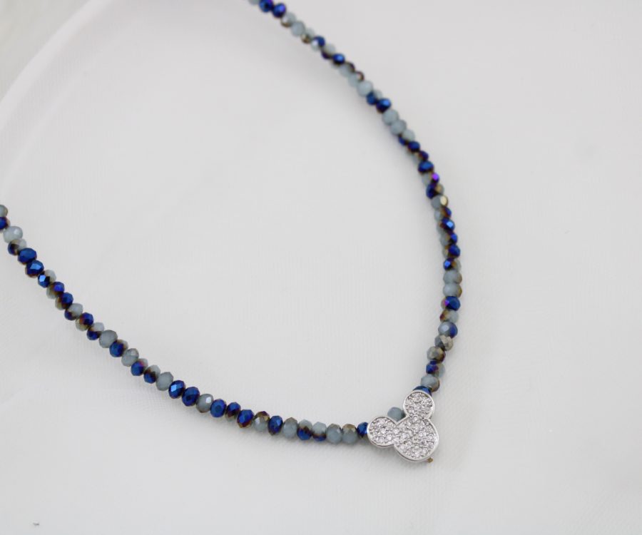 שרשרת קריסטלים כחול מתחלף בשילוב מיקי משובץ