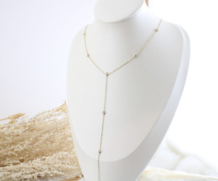 שרשרת זרקונים נופלת בציפוי זהב