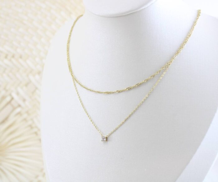 שרשרת כפולה בציפוי זהב בשילוב זרקון