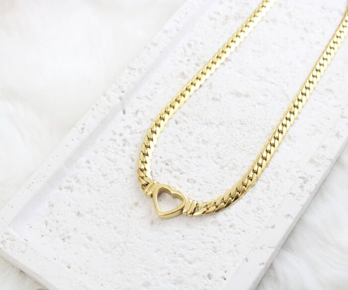 שרשרת גורמט לב חלול בציפוי זהב