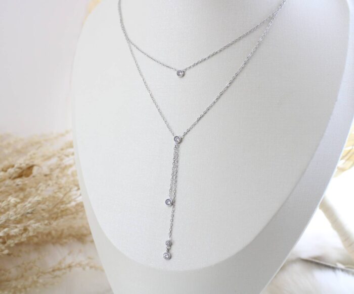 שרשרת נופלת כפולה בשילוב זרקונים