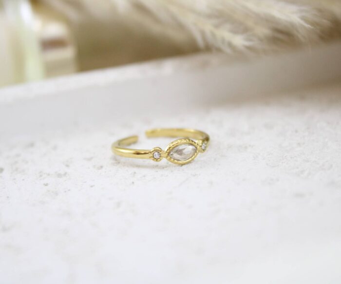 טבעת בשילוב זרקון טיפה בציפוי זהב