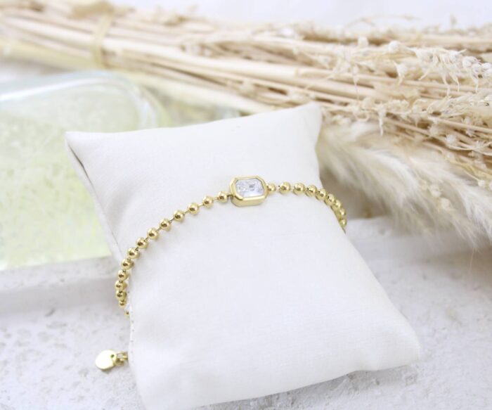 צמיד דיסקית בשילוב אבן מלבנית בציפוי זהב