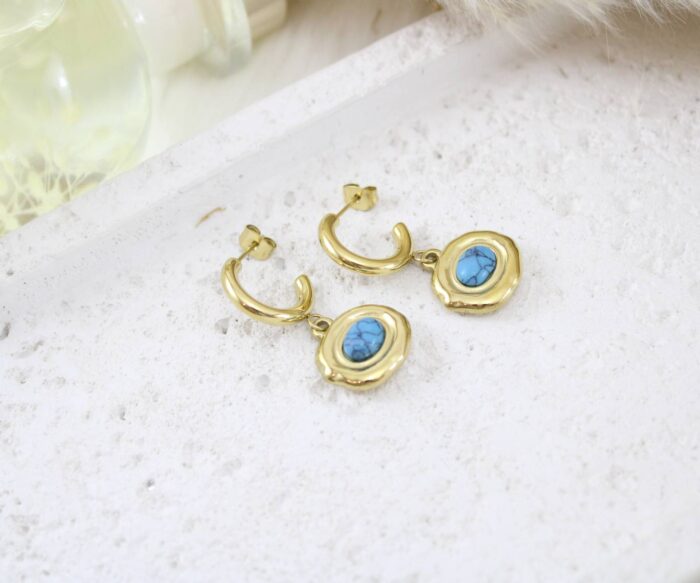 עגילים מעוצבים עבים בשילוב אבן טורקיז