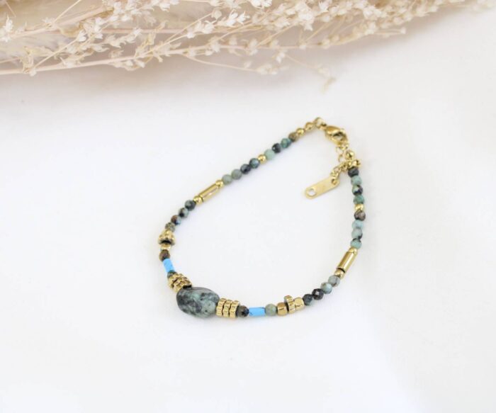 צמיד אבני אגת בשילוב אלמנטים בציפוי זהב