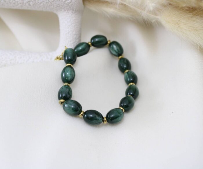 צמיד אבנים ירוקות גדולות בציפוי זהב