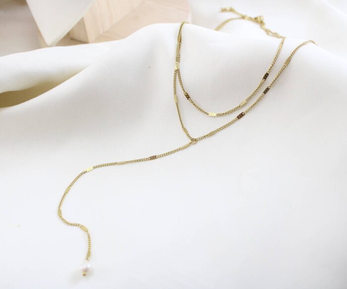 שרשרת כפולה נופלת בשילוב פנינה