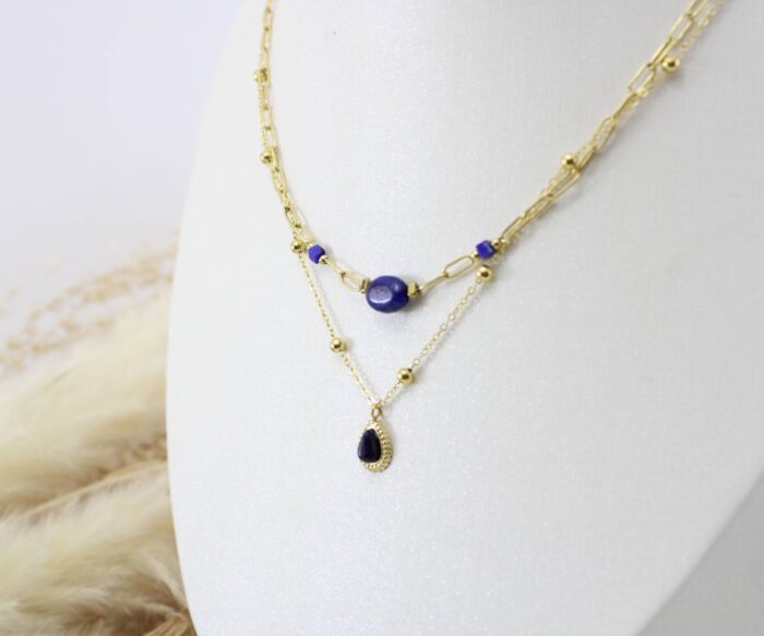 שרשרת כפולה בשילוב אבנים סגולות בציפוי זהב