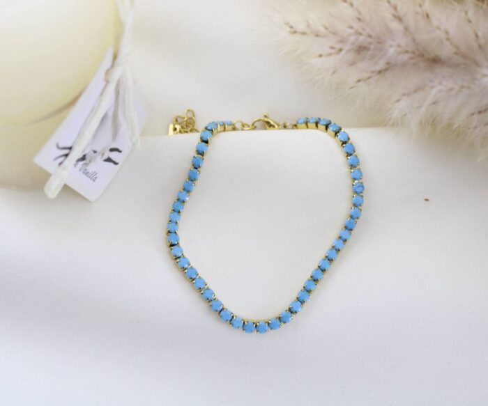 צמיד טניס תכלת בציפוי זהב