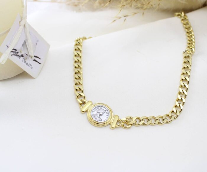 שרשרת גורמט בציפוי זהב בשילוב מטבע כסוף